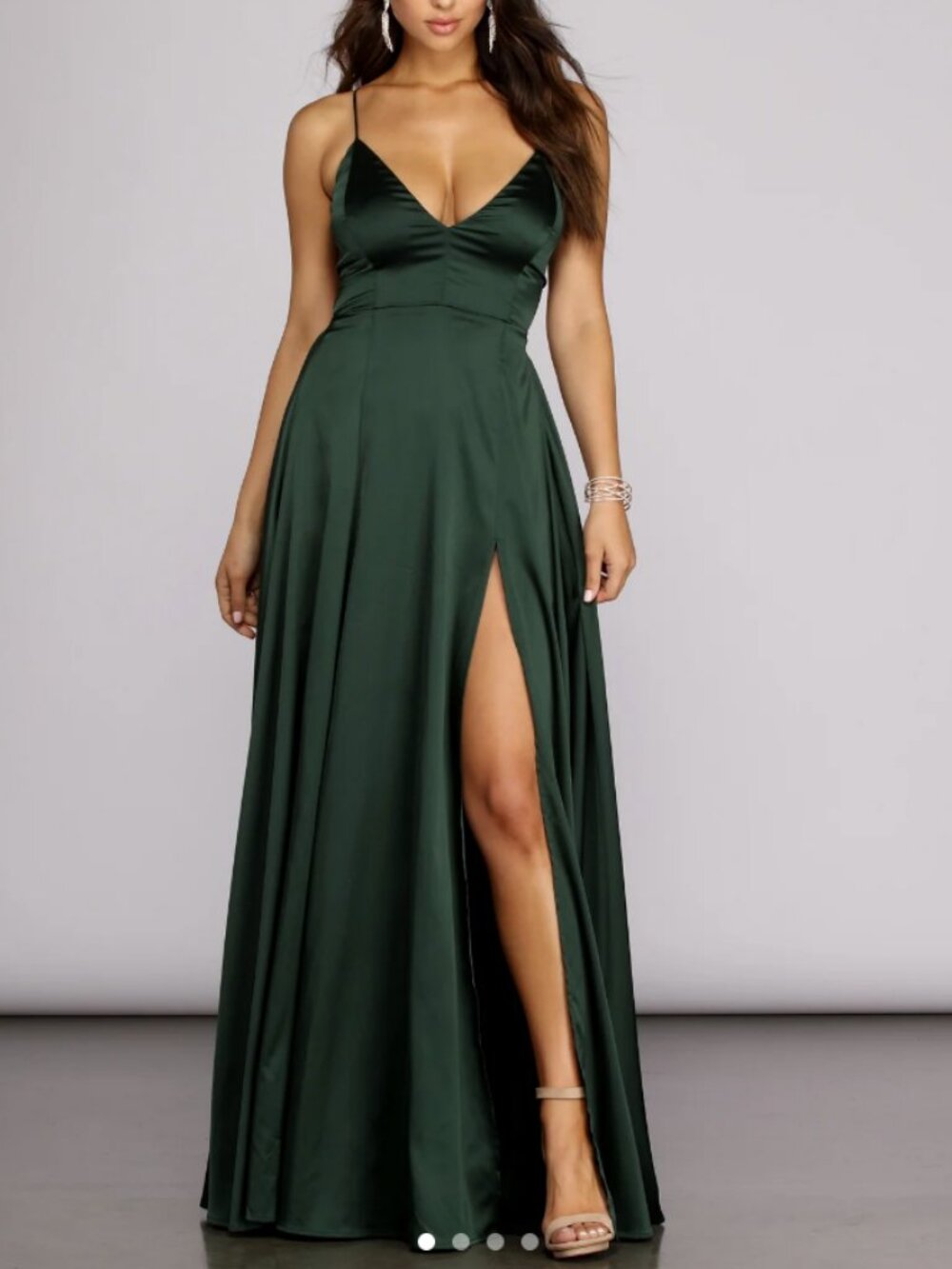 Vera Satin Green Floor Length Gown